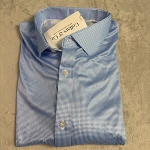 NWT Collars & Co Mens Quattro Flex Short Sleeve Button Down Shirt 2XL Blue